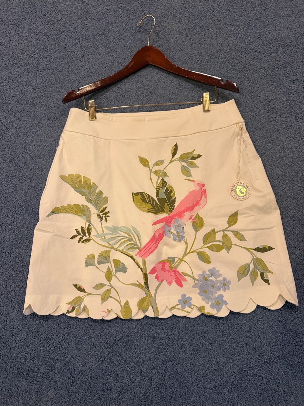Spartina 449 Cream Skort with Pink Bird and Green Botanical Print